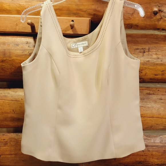 "Dressbarn" Beige blazer & tank top set with black stitching. - Picture 4 of 8